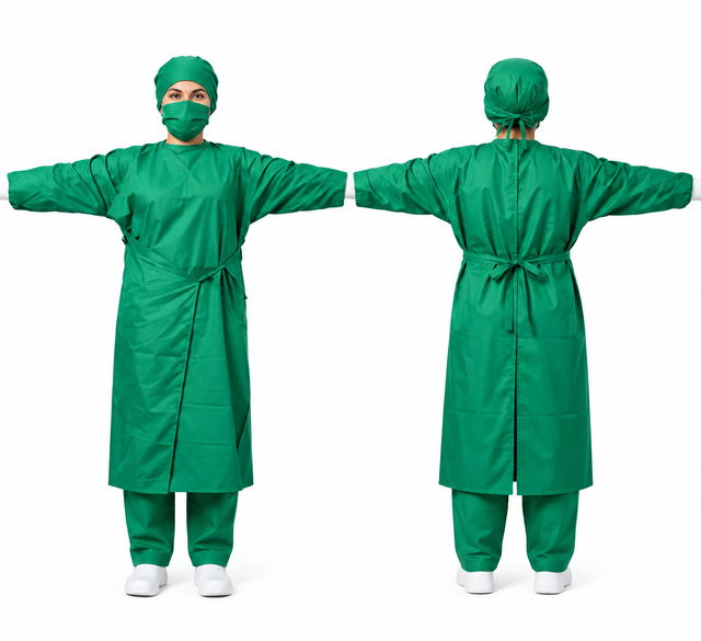 KUKIVO Wrap Around Surgeon Gown, front and back